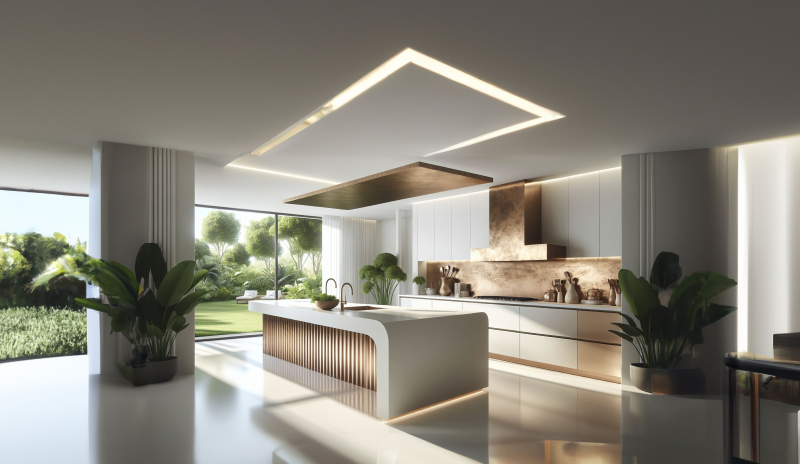 cucina design bronzo spatolato luminoso